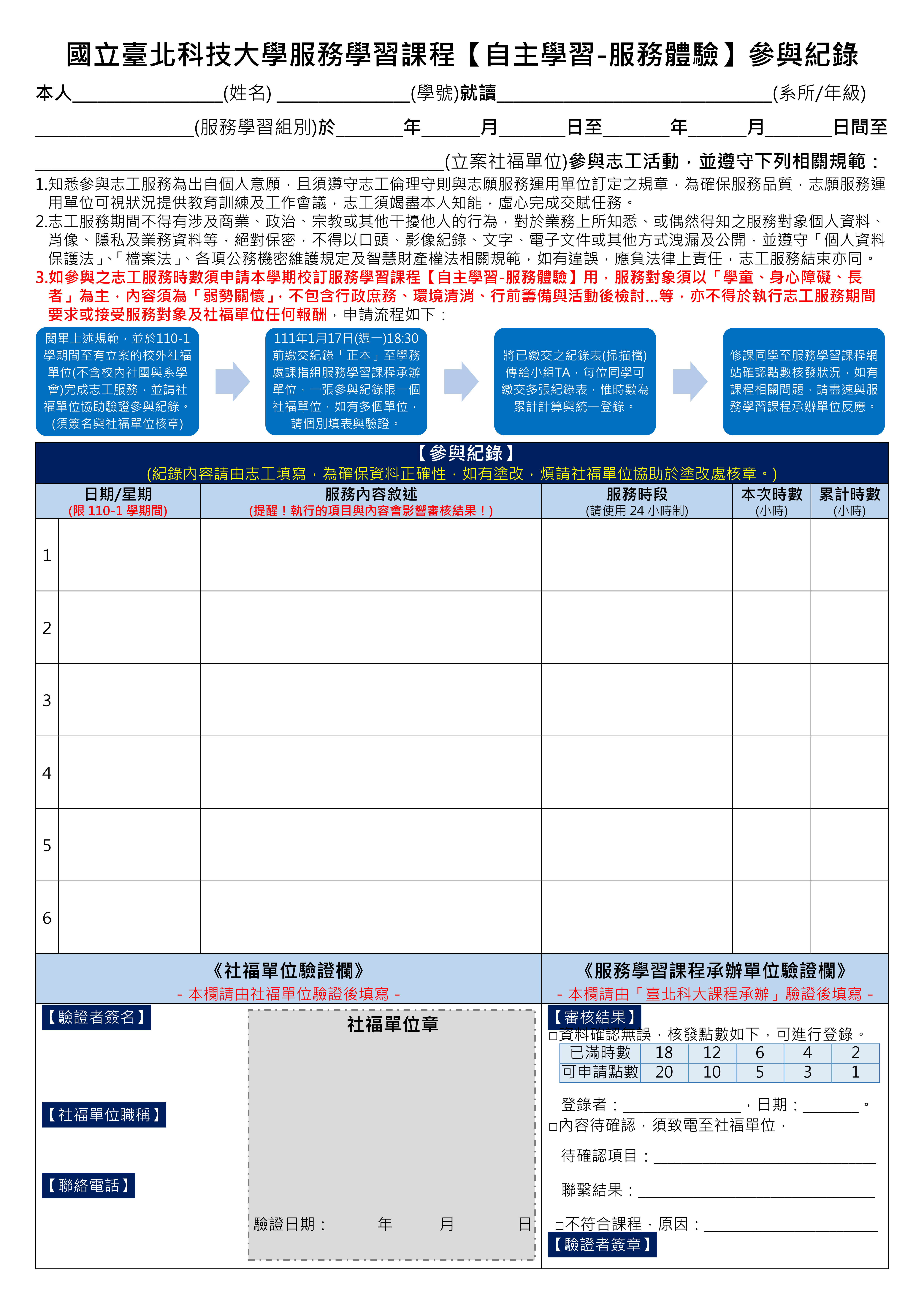 110-1-國立臺北科技大學服務學習課程-服務體驗參與紀錄